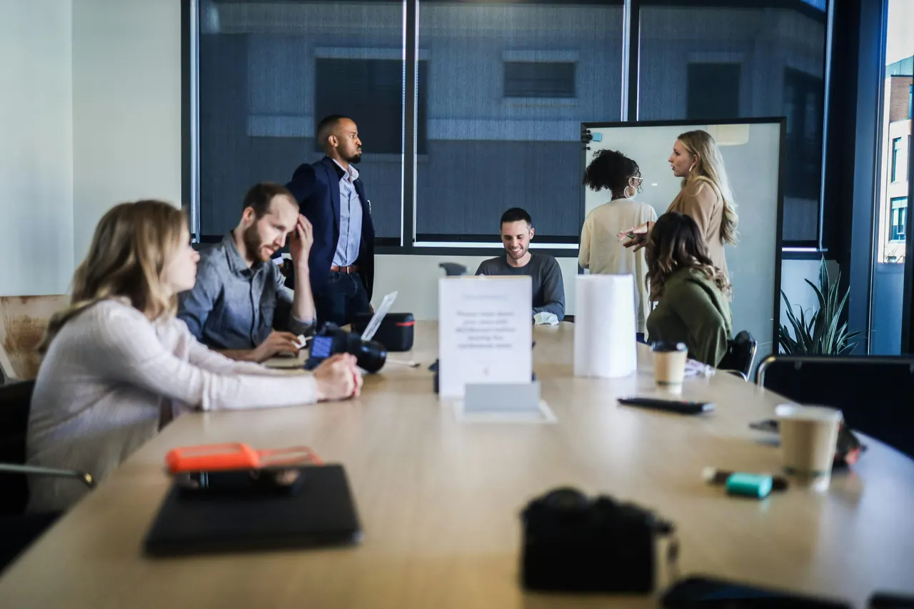 A team collaborating in a meeting