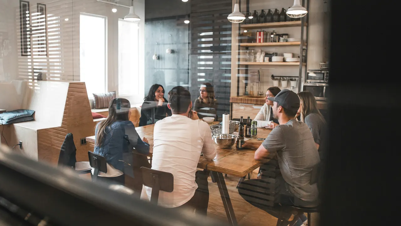 Product team collaborating in a modern workplace